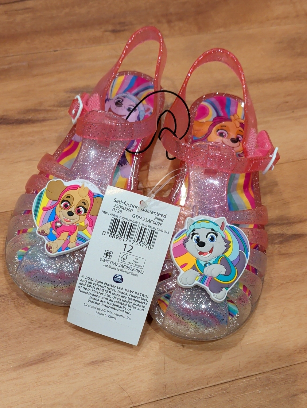 Paw Patrol Pink Silver Glitter Jelly Sandals Skye And Everest Toddler Girl 12